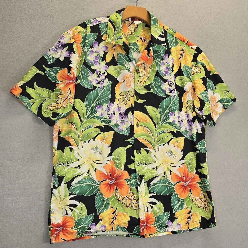 Pacific Legend Shirt Hawaiian Tropical Flowers Leaf Men's L Vintage